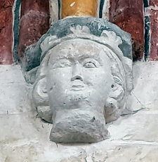 eventuelles Kopfbildnis Jaromars an einem Konsolstein der Christuskirche zu Velgast
