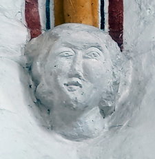 eventuelles Kopfbildnis Euphemias an einem Konsolstein der Christuskirche zu Velgast